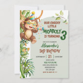 Green Cheeky Little Monkey Savannah Theme Birthday 招待状 (正面)