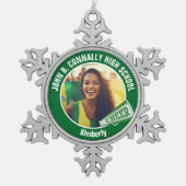 Green Cheerleader Photo High School スノーフレークピューターオーナメント (正面)