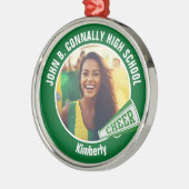 Green Cheerleader Photo High School Christmas メタルオーナメント (左)