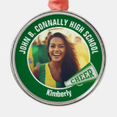 Green Cheerleader Photo High School Christmas メタルオーナメント (正面)