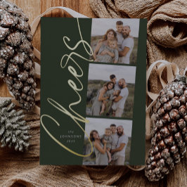 Green Cheers Modern Elegant Script Christmas 箔シーズンカード