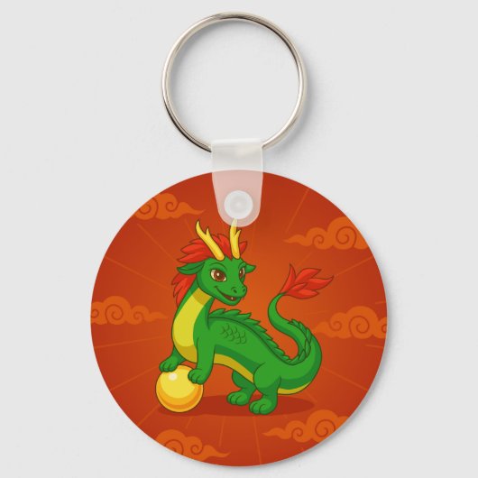 Green Chinese Dragon on Red キーホルダー (裏面)
