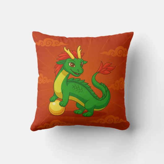 Green Chinese Dragon on Red クッション (裏面)