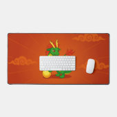 Green Chinese Dragon on Red デスクマット (キーボード&マウス)