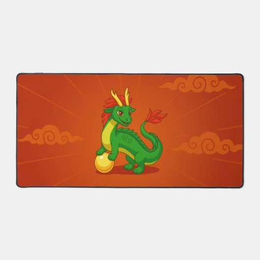 Green Chinese Dragon on Red デスクマット (正面)