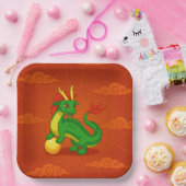 Green Chinese Dragon on Red ペーパープレート (パーティー)