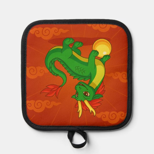 Green Chinese Dragon on Red 鍋敷き (正面)