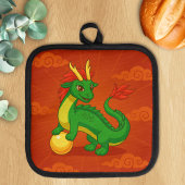 Green Chinese Dragon on Red 鍋敷き