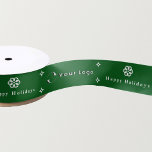 Green Christmas モダン Business Logo Company Small サテンリボン<br><div class="desc">Aとスタイリッシュはミニマル雪の結晶と星のリボン。ロゴを追加し、文字をもし変更する。</div>