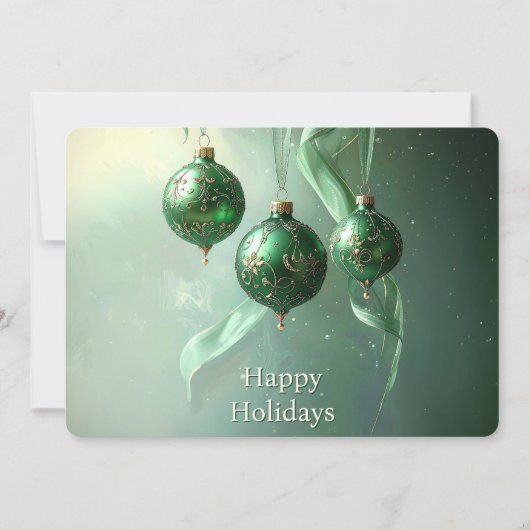 Green Christmas Ball Holiday Card シーズンカード (正面)