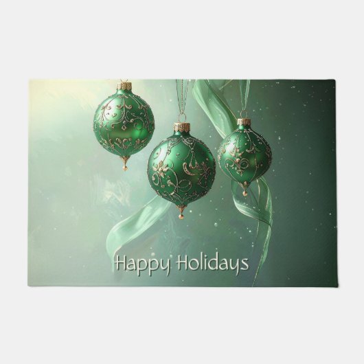 Green Christmas Ball Holiday Doormat ドアマット (正面)