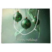 Green Christmas Ball Holiday Gift Bag ラージペーパーバッグ (正面)