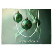 Green Christmas Ball Holiday Gift Bag ラージペーパーバッグ (裏面)