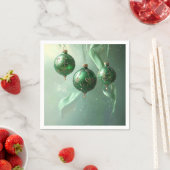 Green Christmas Ball Holiday Napkin スタンダードカクテルナプキン (インサイチュ)