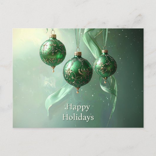 Green Christmas Ball Holiday Postcard ポストカード (正面)