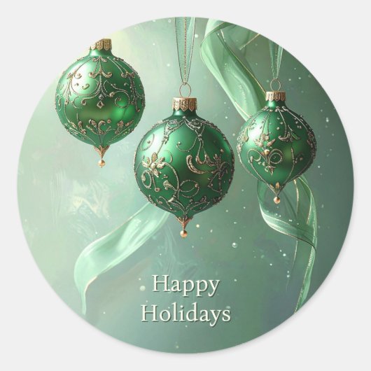 Green Christmas Ball Holiday Sticker ラウンドシール (正面)