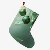 Green Christmas Ball Holiday Stocking ラージクリスマスストッキング (正面 (吊り時))
