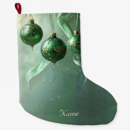 Green Christmas Ball Holiday Stocking ラージクリスマスストッキング