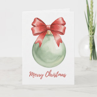 Green Christmas Bauble with Red Bow Card カード