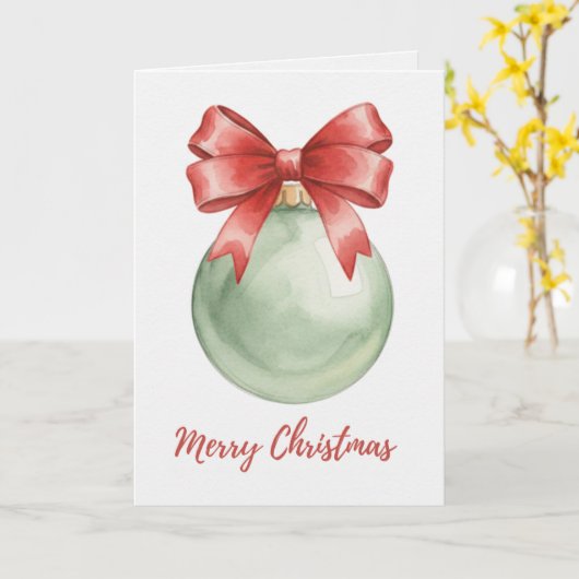 Green Christmas Bauble with Red Bow Card カード (黄色い花)