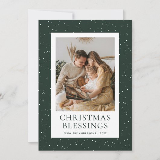 Green Christmas Blessings Snow Photo シーズンカード (正面)