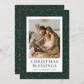 Green Christmas Blessings Snow Photo シーズンカード (正面/裏面)