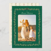green christmas bow botanical frame photo  シーズンカード (正面/裏面)