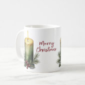 Green Christmas Candle Pine Berry Coffee Mug  コーヒーマグカップ (正面左)