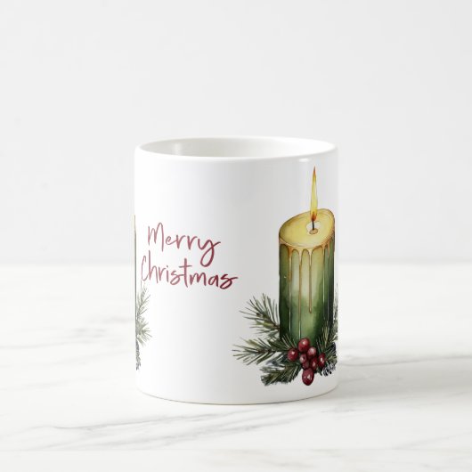 Green Christmas Candle Pine Berry Coffee Mug  コーヒーマグカップ (中央)