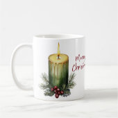 Green Christmas Candle Pine Berry Coffee Mug  コーヒーマグカップ (左)