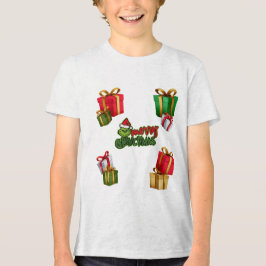 Green Christmas Creature with Gift Boxes トライブレンドTシャツ