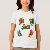 Green Christmas Creature with Gift Boxes トライブレンドTシャツ (正面)