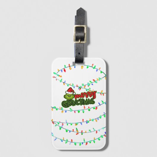 Green Christmas Creature with Holiday Lights ラゲッジタグ (正面縦)
