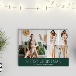 GREEN Christmas Elegant 4 Collage Photo message シーズンカード