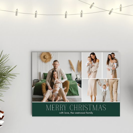 GREEN Christmas Elegant 4 Collage Photo message シーズンカード