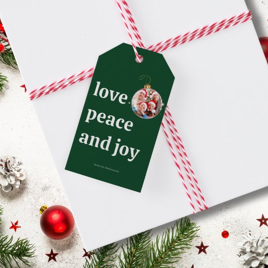 Green Christmas Family Photo Love Peace Joy ギフトタグ