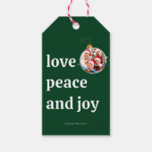 Green Christmas Family Photo Love Peace Joy ギフトタグ (正面)