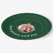 Green Christmas Family Photo Love Peace Joy  ペーパープレート (アングル)