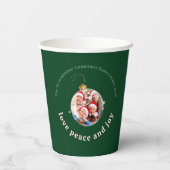 Green Christmas Family Photo Love Peace Joy  紙コップ (裏面)