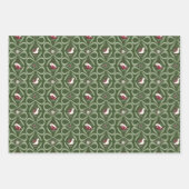 Green Christmas Forest Village Birds Houses ラッピングペーパーシート (正面2)