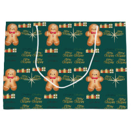 Green Christmas  happy day and Christmas stocking ラージペーパーバッグ