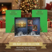 Green Christmas Multi Photo New Year Card カード