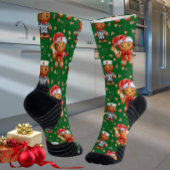 Green Christmas Nurse Whimsical Gingerbread Man ソックス