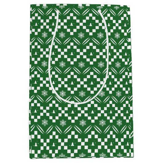Green Christmas Pattern Design ミディアムペーパーバッグ (正面)