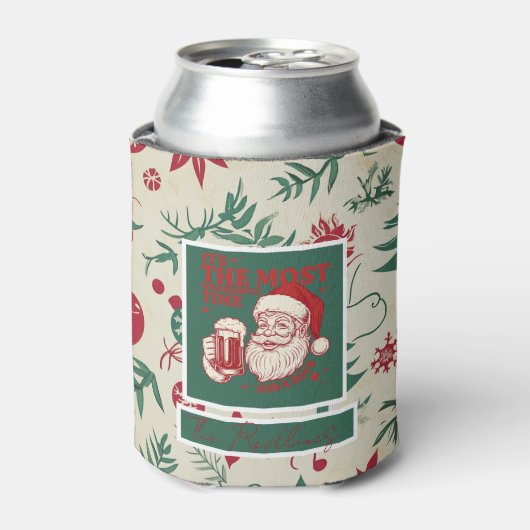 Green Christmas patterns 缶クーラー (缶正面)