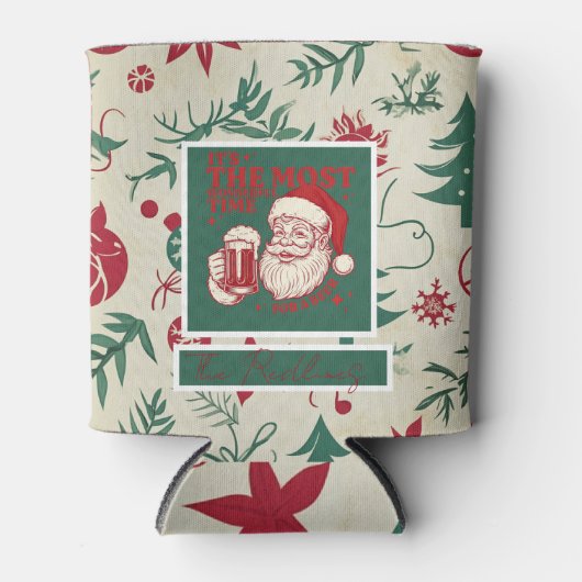 Green Christmas patterns 缶クーラー (正面)