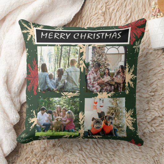 Green Christmas Patterns  4 Photo Collage クッション (ブランケット)