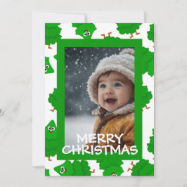 Green Christmas Photo Card with Baby Personalized シーズンカード