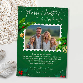 Green Christmas Photo Greeting Card 招待状