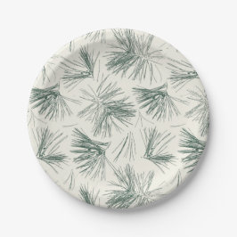 Green Christmas Pine Tree Needles ペーパープレート